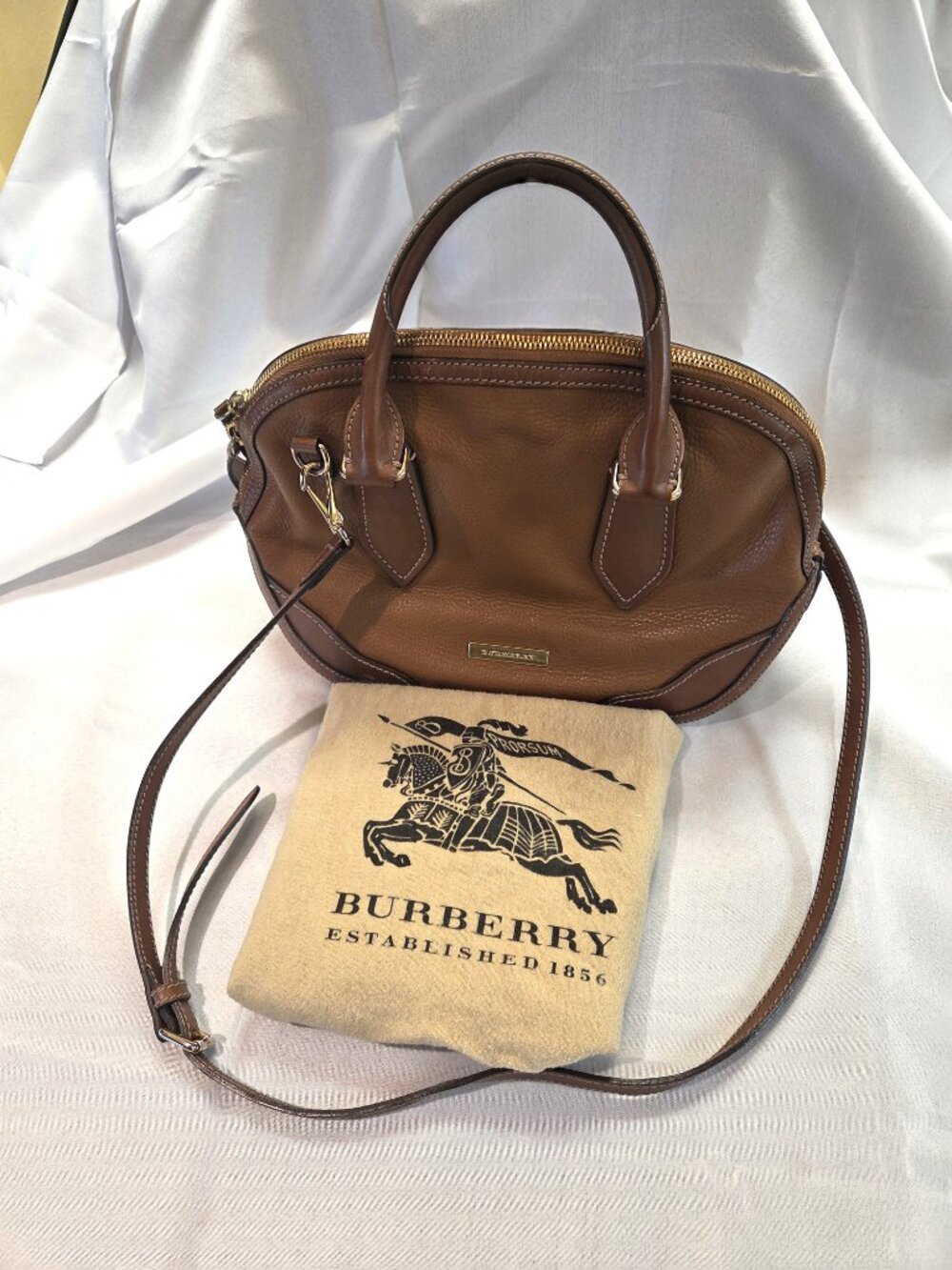 Brown Burberry Full Grain Calfskin Shoulder Bag